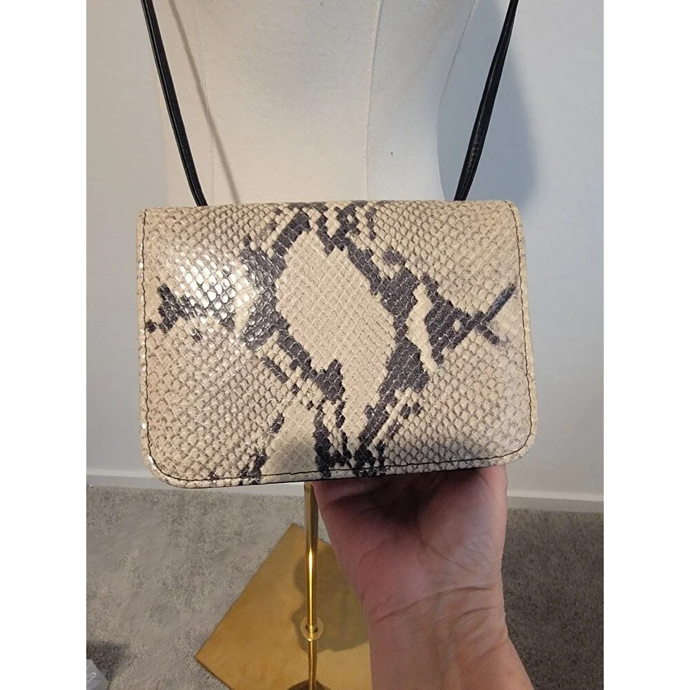 Donald J. Pliner Leather Snakeskin Print Cross Body Bag